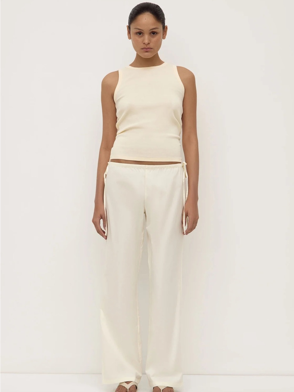 Cotton Poplin Easy Drawstring Straight Leg Pants